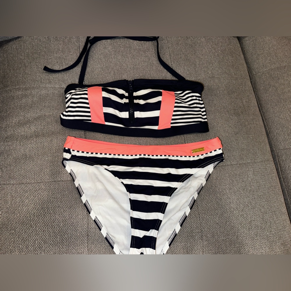 Navy Blue and Pink Strip Bikini